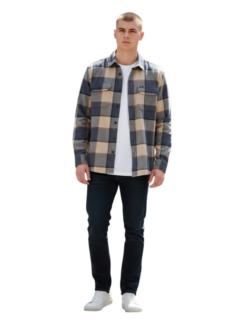 OBEY Mens Tan Black Plaid Outdoor Casual Button Up Flannel Shirt Size Small